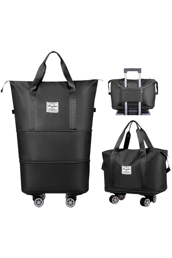 Large Capacity Travel Rolling Duffel Bag Expandable Foldable Carry On Luggage with Wheels Waterproof Large Weekend Bag for Men Women (Black)