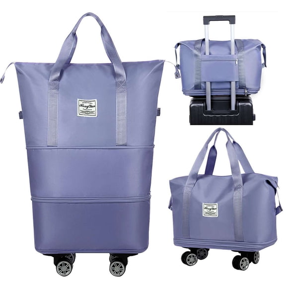 Deago Large Capacity Travel Rolling Duffel Bag Expandable Foldable Carry On Luggage with Wheels Waterproof Large Weekend Bag for Men Women (Blue)