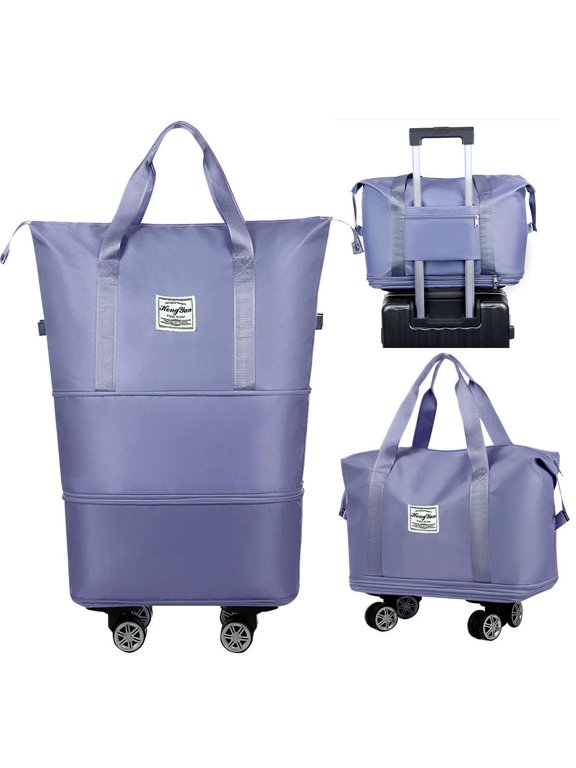 Large Capacity Travel Rolling Duffel Bag Expandable Foldable Carry On Luggage with Wheels Waterproof Large Weekend Bag for Men Women (Blue)