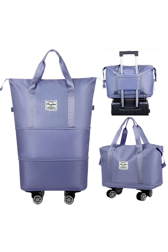 Large Capacity Travel Rolling Duffel Bag Expandable Foldable Carry On Luggage with Wheels Waterproof Large Weekend Bag for Men Women (Blue)