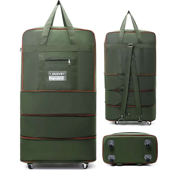 Deago Large Capacity Travel Rolling Duffel Bag Expandable Foldable Luggage Bag with Wheels Lightweight Waterproof Suitcase (Green)