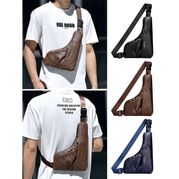 Deago PU Leather Sling Bag Backpack for Men Lightweight Crossbody Slim Chest Shoulder Bag for Travel Hiking (Brown#3)