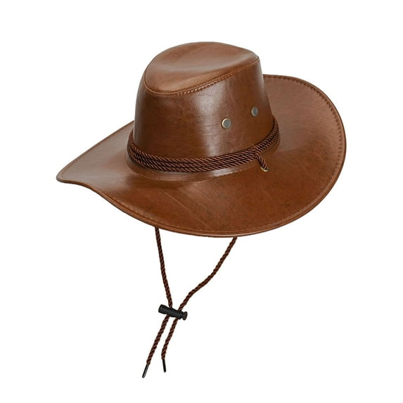 Deago Leather Western Cowboy Hats for Men and Women Wide Brim Fedora Hat Cowgirl Outback Hat with Buckle Band