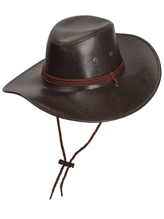 Leather Western Cowboy Hats for Men and Women Wide Brim Fedora Hat Cowgirl Outback Hat with Buckle Band