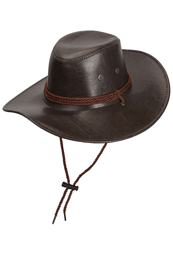 Leather Western Cowboy Hats for Men and Women Wide Brim Fedora Hat Cowgirl Outback Hat with Buckle Band