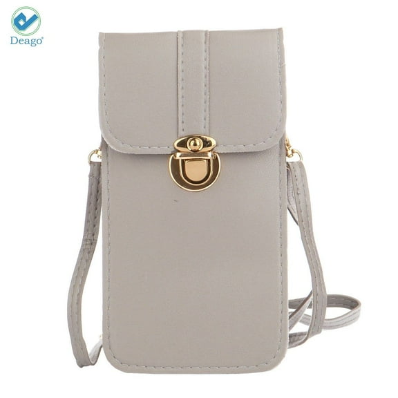 Deago Lightweight Leather Phone Purse, Small Crossbody Bag Mini Cell Phone Pouch Shoulder Bag with Strap for Women (Gray)
