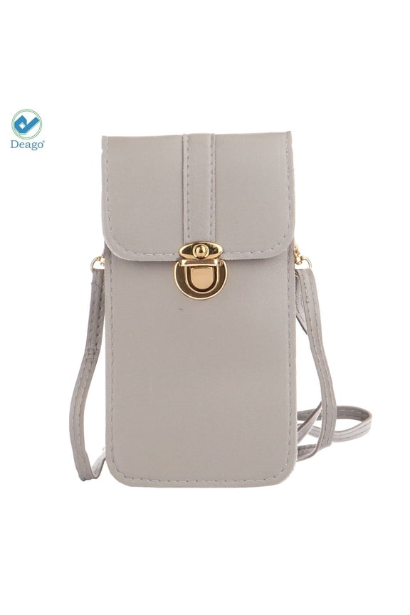 Lightweight Leather Phone Purse, Small Crossbody Bag Mini Cell Phone Pouch Shoulder Bag with Strap for Women (Gray)