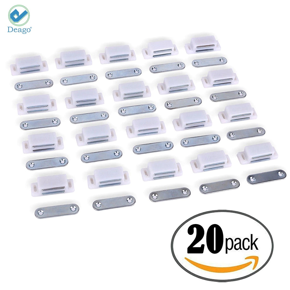 Deago Magnetic Cabinet & Door Latch / Catch Closures, Shutter Magnets Self Aligning White Pack of 20