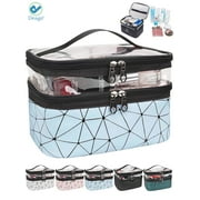 Deago Makeup Bags Double Layer Large Cosmetic bag Clear Travel Cosmetic Case Toiletry Bag Water-resistant for Women Girls (Blue)