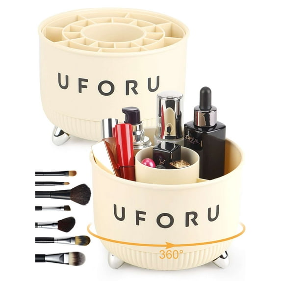 Deago Makeup Brush Holder Organizer for Desk, 360° Rotating 5 Slots Desktop Spinning Storage Cosmetic Stationery Supplies Case Organizers for Home Office