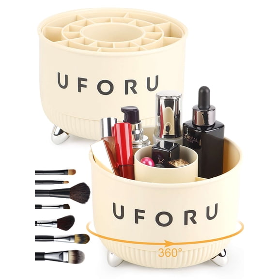 Deago Makeup Brush Holder Organizer for Desk, 360° Rotating 5 Slots Desktop Spinning Storage Cosmetic Stationery Supplies Case Organizers for Home Office