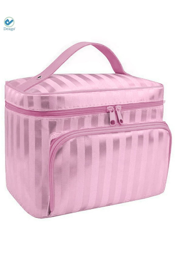 Makeup Travel Large Cosmetic Bag Case Organizer Pouch Portable Storage Toiletry Bags for Women, Pink