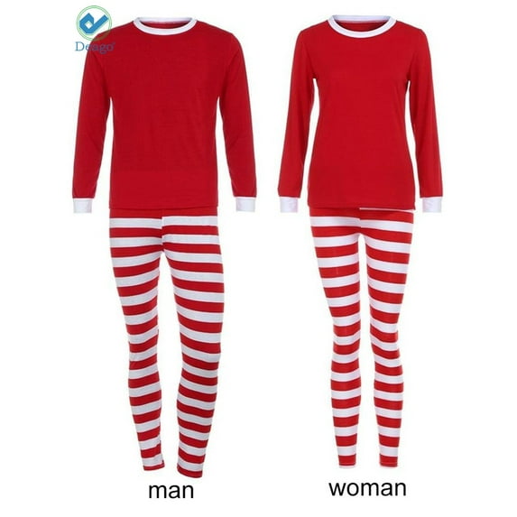 Deago Matching Family Christmas Pajamas Set Striped Holiday Festival Sleepwear For Men Women & Kids