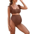 thumbnail image 1 of Deago Maternity High Waist Bikini Set Swimsuit Two Piece Ruffle Sleeve Cute Bathing Suit Ruched Pregnancy Swimwear (Coffee, M), 1 of 10
