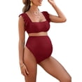 thumbnail image 1 of Deago Maternity High Waist Bikini Set Swimsuit Two Piece Ruffle Sleeve Cute Bathing Suit Ruched Pregnancy Swimwear (Red, L), 1 of 10