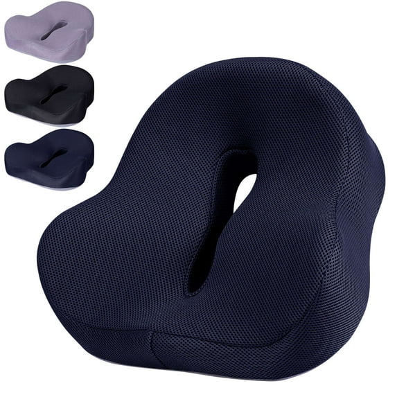 Deago Memory Foam Seat Cushion for Office Chair & Car, Ergonomic Cushions Pad Pillow for Pressure Relief Sciatica & Pain Relief for Long Sitting (Navy)
