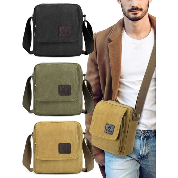 Deago Men Canvas Crossbody Messenger Bag Small Vintage Shoulder Bag Unisex Multi Pockets Casual Satchel Purse Handbag for Travel Hiking - Green