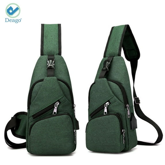 Deago Men Chest Pack Messenger Bags Casual Travel Crossbody Sling bag Shoulder Bag W/ USB Charging Daypack "Green"