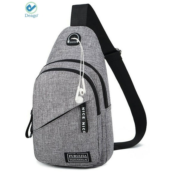 Deago Men Women Chest Sling Shoulder Bag Cross Body Fanny Pack Sports Travel Backpack with Earphone Hole (Gray)
