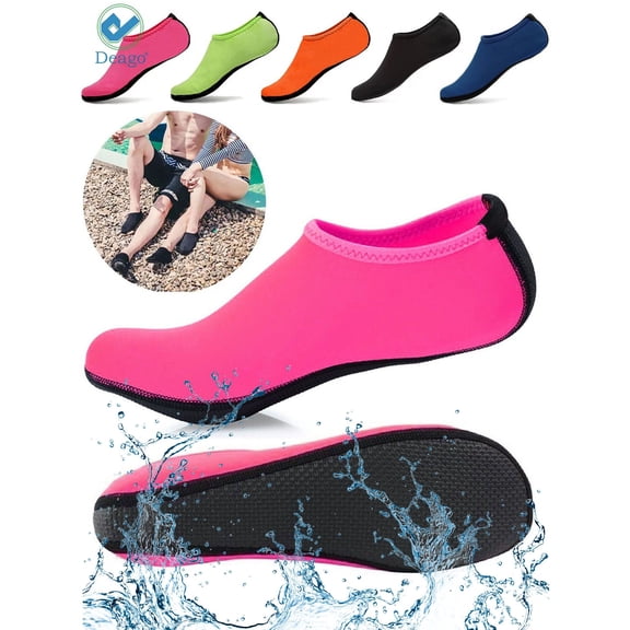 Deago Men Women Skin Water Barefoot Shoes Aqua Beach Socks Yoga Exercise Pool Swim Slip On Surf " 3XL size, Pink"