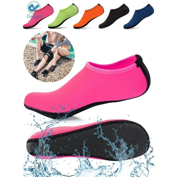 Deago Men Women Skin Water Barefoot Shoes Aqua Beach Socks Yoga Exercise Pool Swim Slip On Surf " S size, Pink"