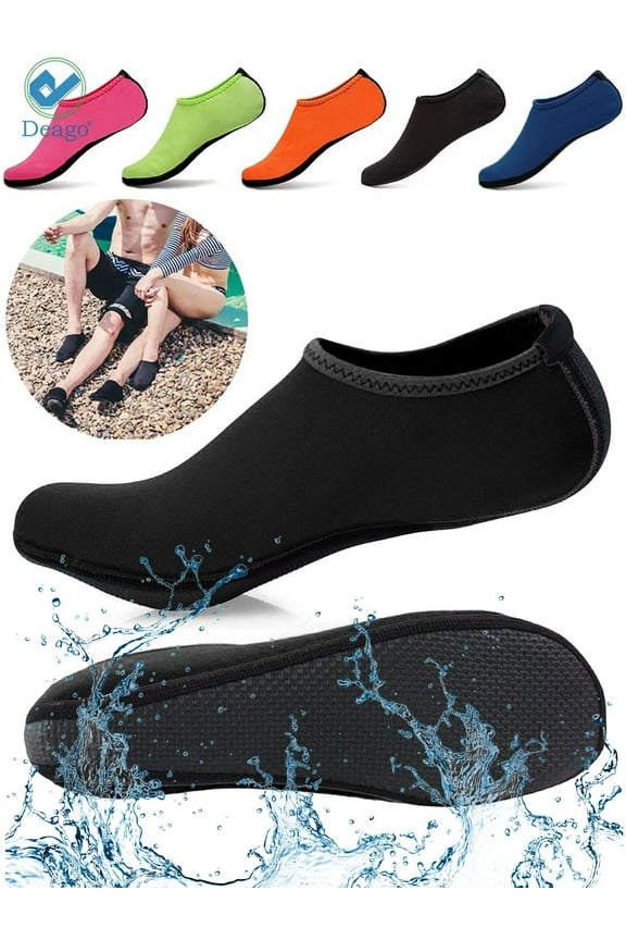Men Women Skin Water Barefoot Shoes Aqua Beach Socks Yoga Exercise Pool Swim Slip On Surf " XXL size, Black"