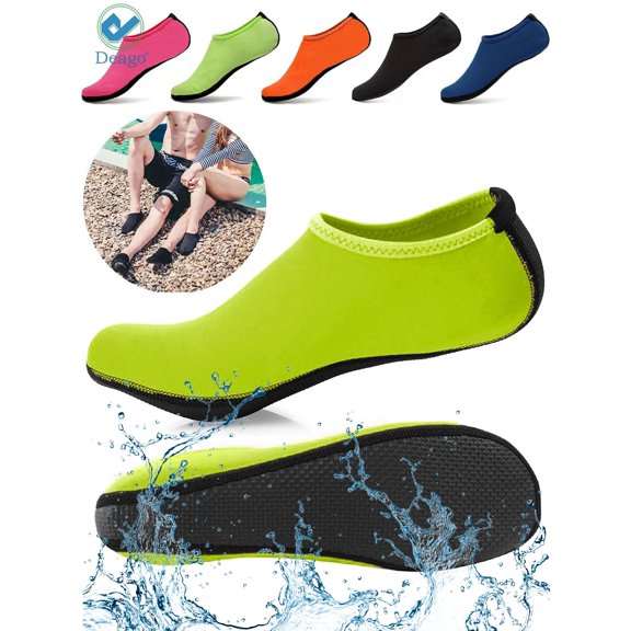 Deago Men Women Skin Water Barefoot Shoes Aqua Beach Socks Yoga Exercise Pool Swim Slip On Surf " XXL size, Green"
