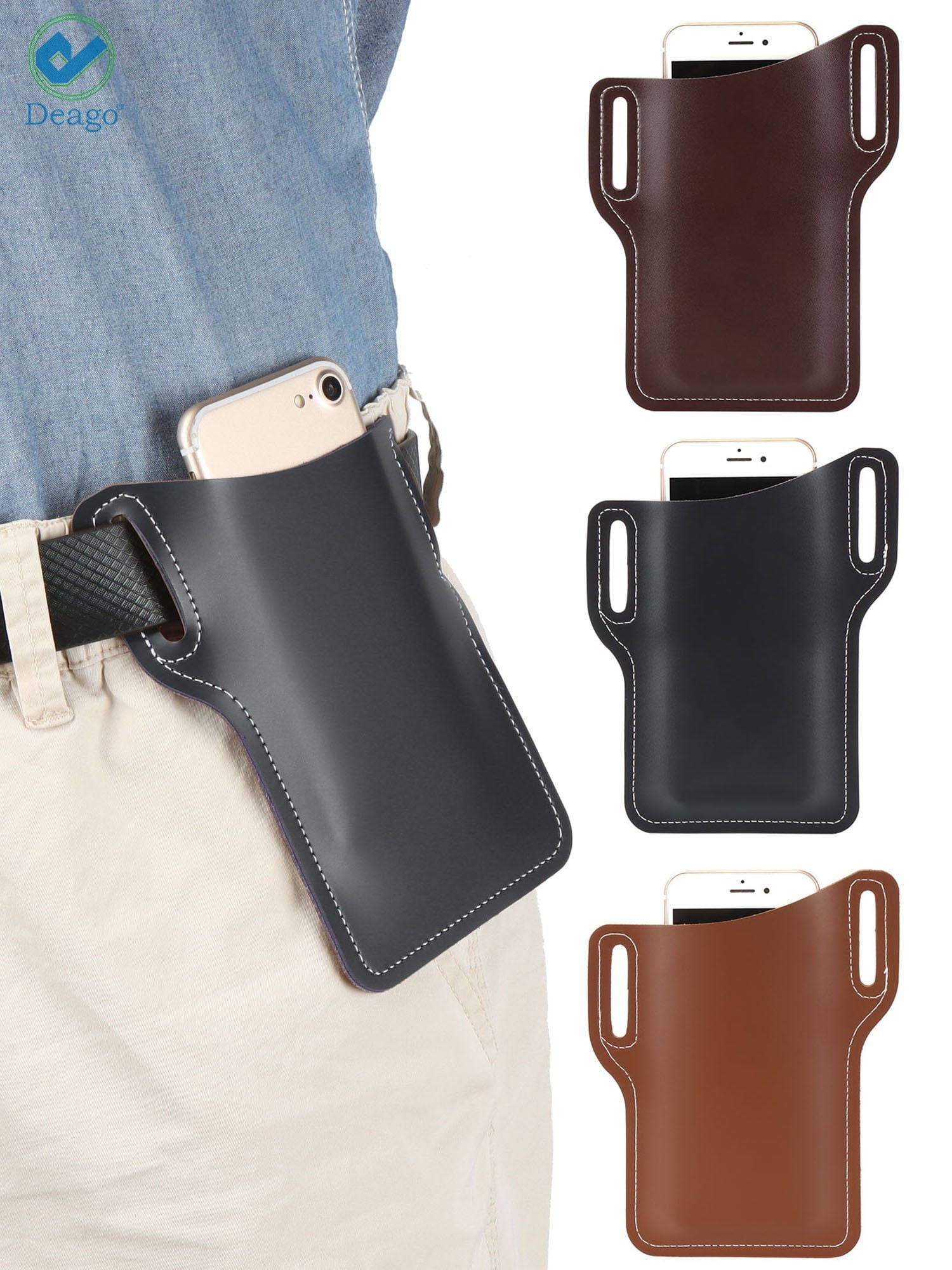 Deago Leather Cell Phone Purse Crossbody Shoulder Bags Men Belt Clip Phone Holsters Case Belt Loop Pouch Waist Bag Pack for iPhone 12 Pro Max, iPhone