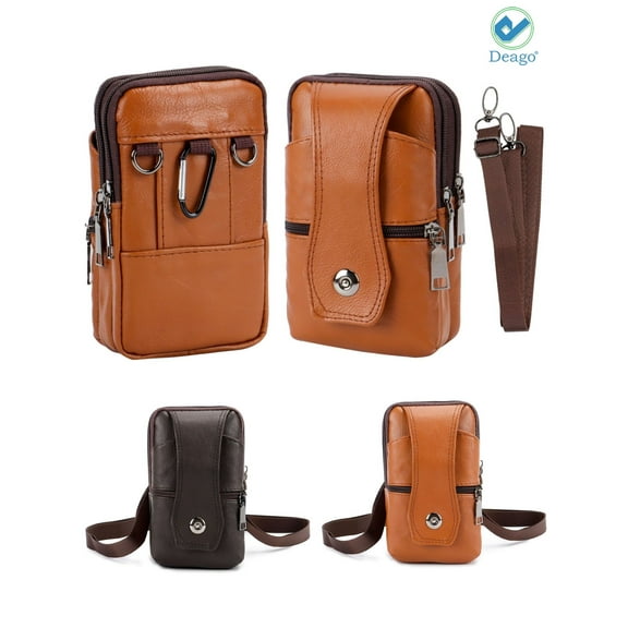 Deago Men's Leather Cell Phone Purse Holster Case with Belt Clip, Crossbody Belt Bag Phone Wallet Purse Fit for iPhone 13 12 11 Pro Max Pro, Samsung S20/S10+, Brown
