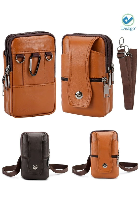 Men's Leather Cell Phone Purse Holster Case with Belt Clip, Crossbody Belt Bag Phone Wallet Purse Fit for iPhone 13 12 11 Pro Max Pro, Samsung S20/S10+, Brown