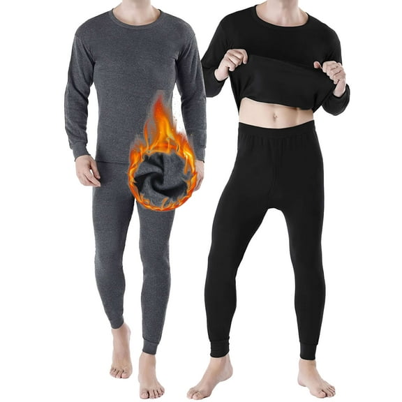 Deago Men's Long Johns Thermal Underwear Set Fleece Lined Base Layer Top & Bottom for Cold Weather - Gray, L