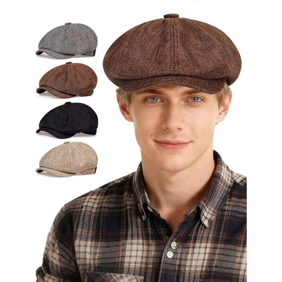Deago Men's Newsboy Flat Cap Classic Vintage 8 Panel Cotton Gatsby Lvy Golf Cabbie Beret Hat (Gray)