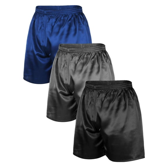 Deago Men's Silk Satin Boxers Shorts Underwear Sleepwear Sleep Pajama Lounge Shorts (Blue, S)