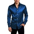 thumbnail image 1 of Deago Men's Silk Satin Dress Shirts Long Sleeve Luxury Shiny Button Down Shirt Formal Casual Business Prom Party Wedding Shirts (Blue, S), 1 of 8