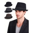 thumbnail image 1 of Deago Men's Timelessly Classic 20s Trilby Fedora Hat with Band Casual Short Brim Panama Jazz Cap Manhattan (Black-2), 1 of 8