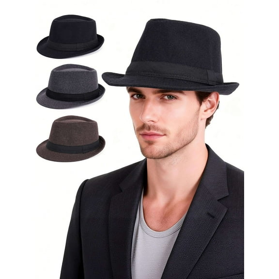 Deago Men's Timelessly Classic 20s Trilby Fedora Hat with Band Casual Short Brim Panama Jazz Cap Manhattan (Gray-2)