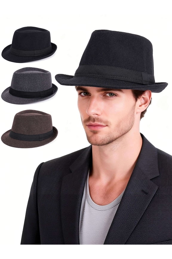 Men's Timelessly Classic 20s Trilby Fedora Hat with Band Casual Short Brim Panama Jazz Cap Manhattan (Gray-2)