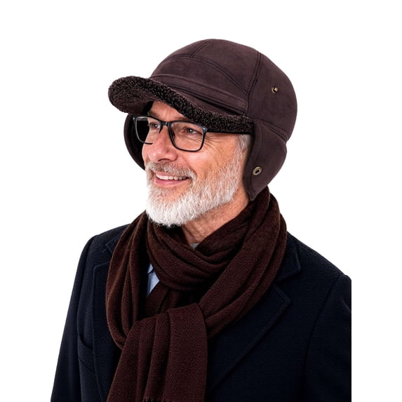 Deago Men’s Winter Baseball Cap with Ear Flaps Dad Caps Fleece Lined Warm Trooper Trapper Hunting Hat for Cold Weather (Coffee)