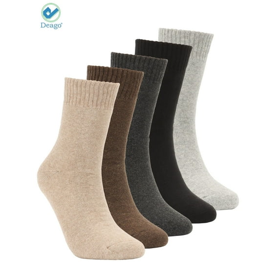 Deago Mens Heavy Thick Wool Cotton Socks - Soft Thermal Warm Comfort Winter Crew Socks Hiking Boot Socks for Cold Weather, Khaki, One Size 8-12