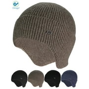 Deago Mens Women Winter Warm Hat Beanie Knit Earflap Hat Fleece Lined Ski Skull Cap with Ears Covers (Khaki)