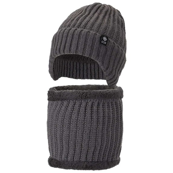 Deago Mens Womens Winter Beanie Hat Scarf Set Warm Knit Thick Fleece Lined Skull Cap Neck Warmer for Men Women (Gray)