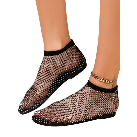 Deago Mesh Flats for Women Ultra Comfortable Shiny Rhinestone Ballet Flats Dressy Summer Flat Shoes Slip On Sandals