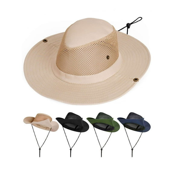 Deago Mesh Sun Hats for Men Women Bucket Hat Wide Brim UV Protection Summer Beach Safari Fishing Cap Outdoor (Beige)