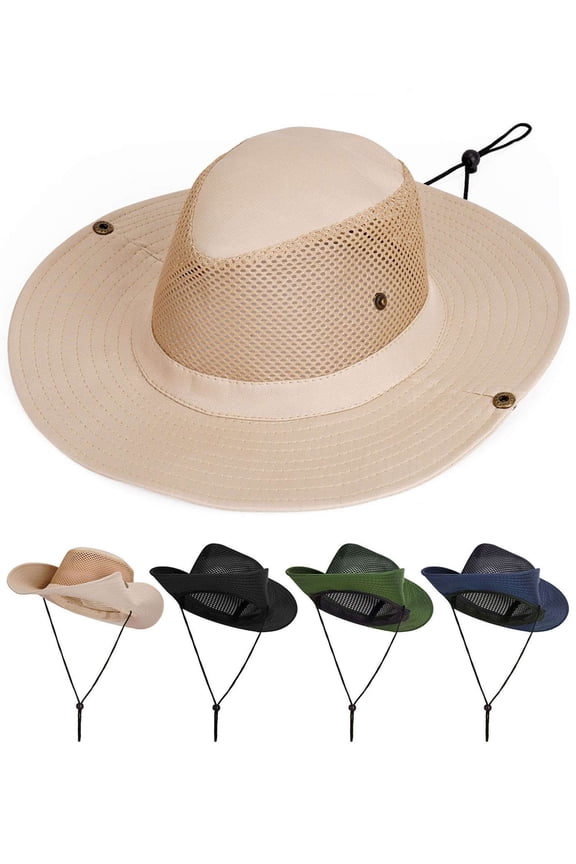 Mesh Sun Hats for Men Women Bucket Hat Wide Brim UV Protection Summer Beach Safari Fishing Cap Outdoor (Beige)