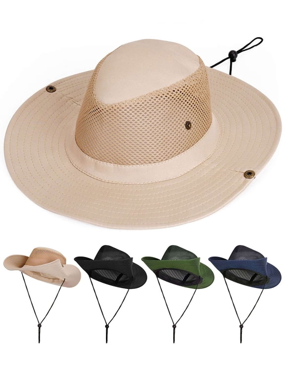 Mesh Sun Hats for Men Women Bucket Hat Wide Brim UV Protection Summer Beach Safari Fishing Cap Outdoor (Beige)
