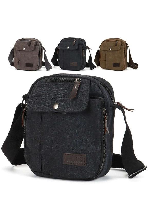Messenger Bag for Men and Women Vintage Canvas Purse Crossbody Shoulder Bag Casual Sling Pack (Black)