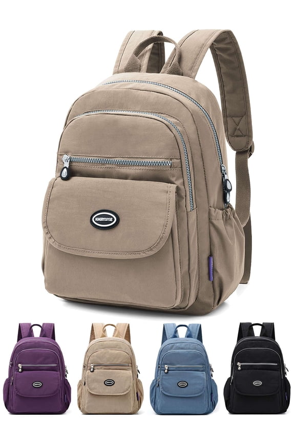 Mini Nylon Backpacks for Women Men Casual Lightweight Small Waterproof Backpack Purses Travel Daypack (Khaki)