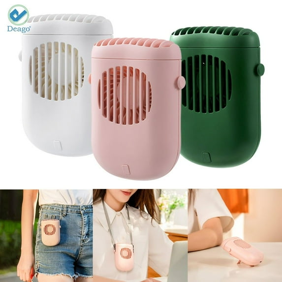 Deago Mini USB Fan, Portable Hands Free Hanging Neck Fan, Rechargeable Handheld Fan, 3 Speed Adjustable Battery Operated Personal Fan for Desk Outdoor Travel Office (White)