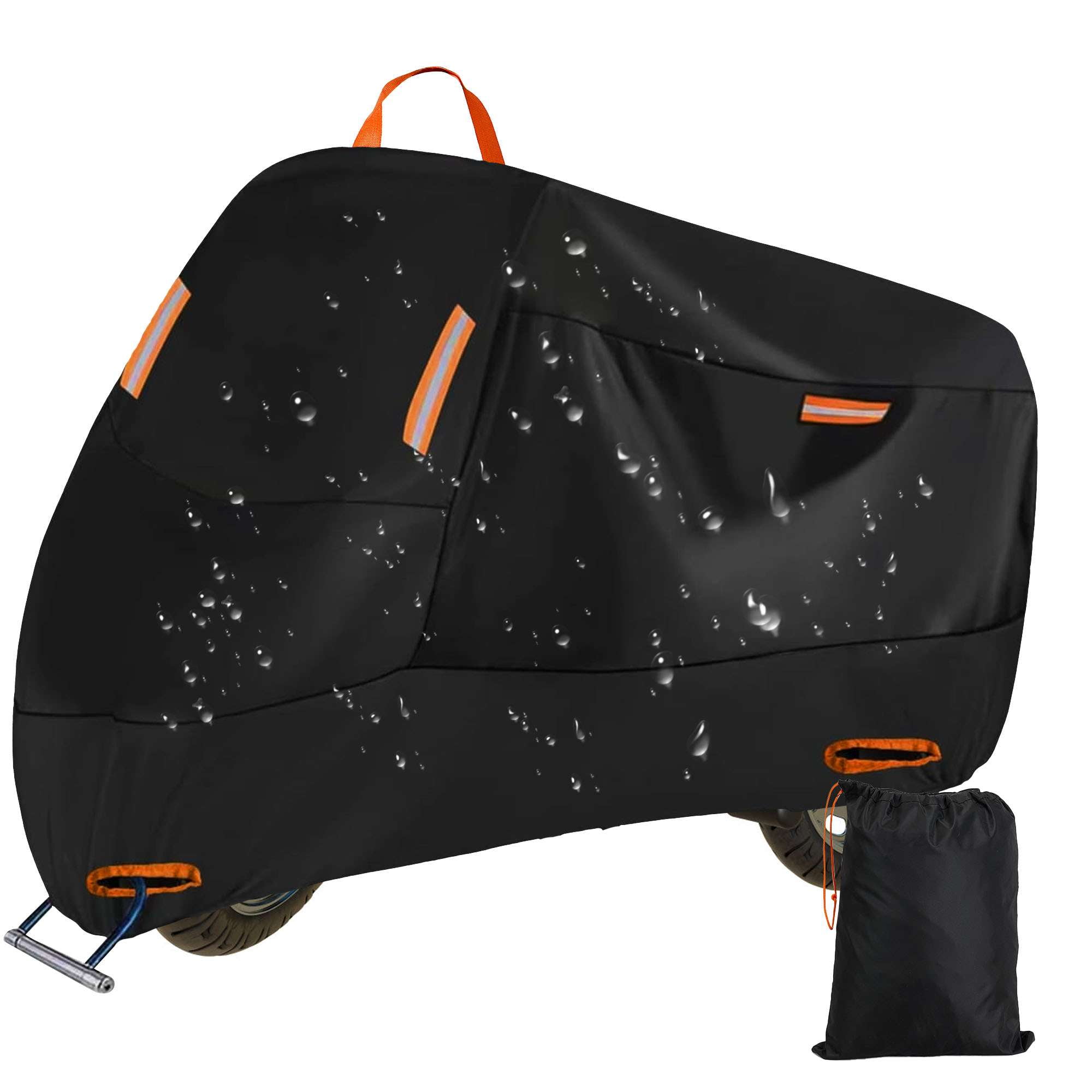 Deago Motorcycle Cover Heavy Duty All Season Waterproof Outdoor Sun Protection Night Reflective with Lock-Holes & Storage Bag Fits up to 90.6" Motorbike Vehicle