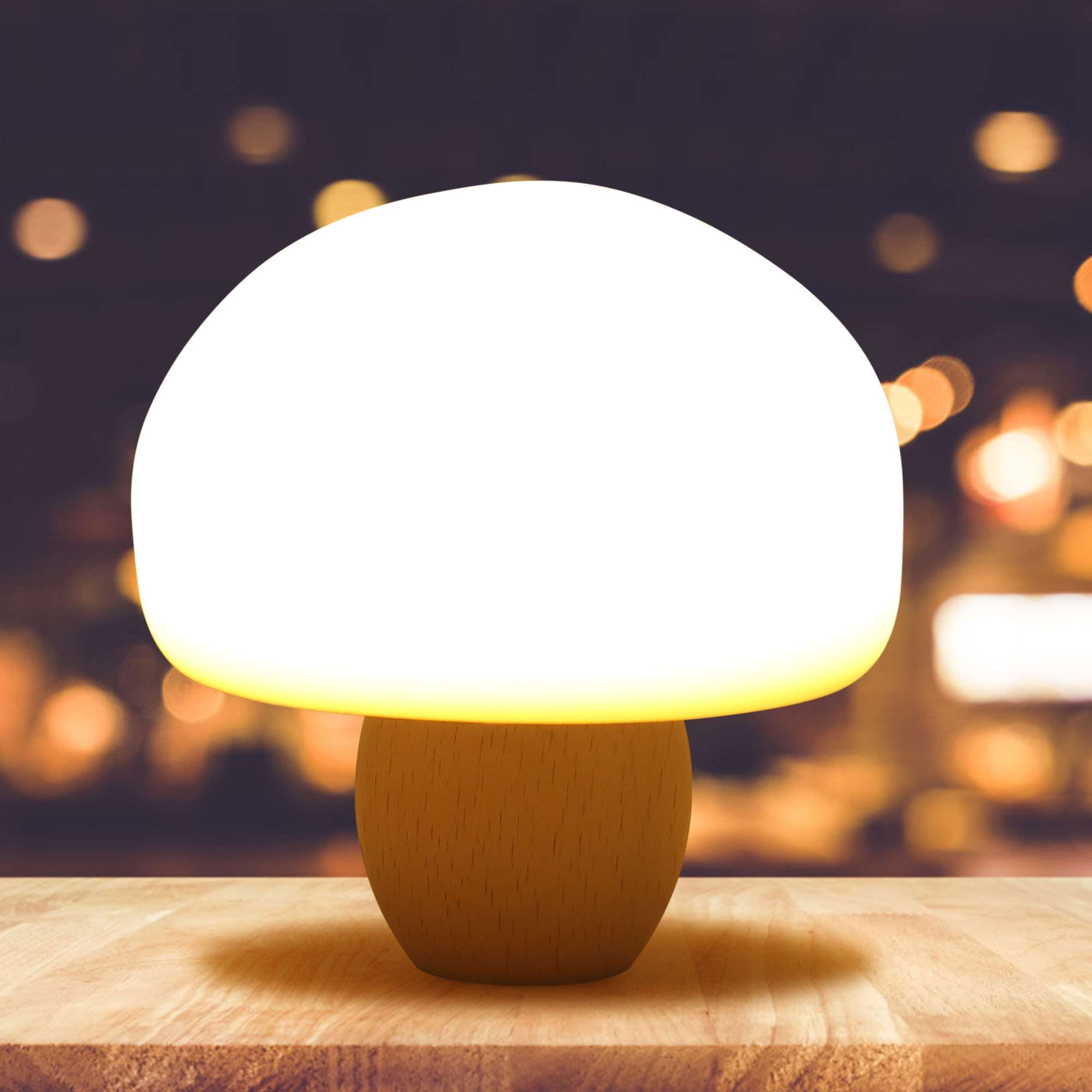 Deago Mushroom Table Lamp Dimmable LED Creative Wood Night Light with USB Charging for Home Decor, Dining, Living, Bedroom